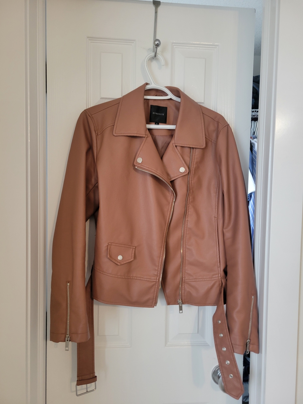 Dynamite Women's Tan Vegan Leather Moto Jacket Size L